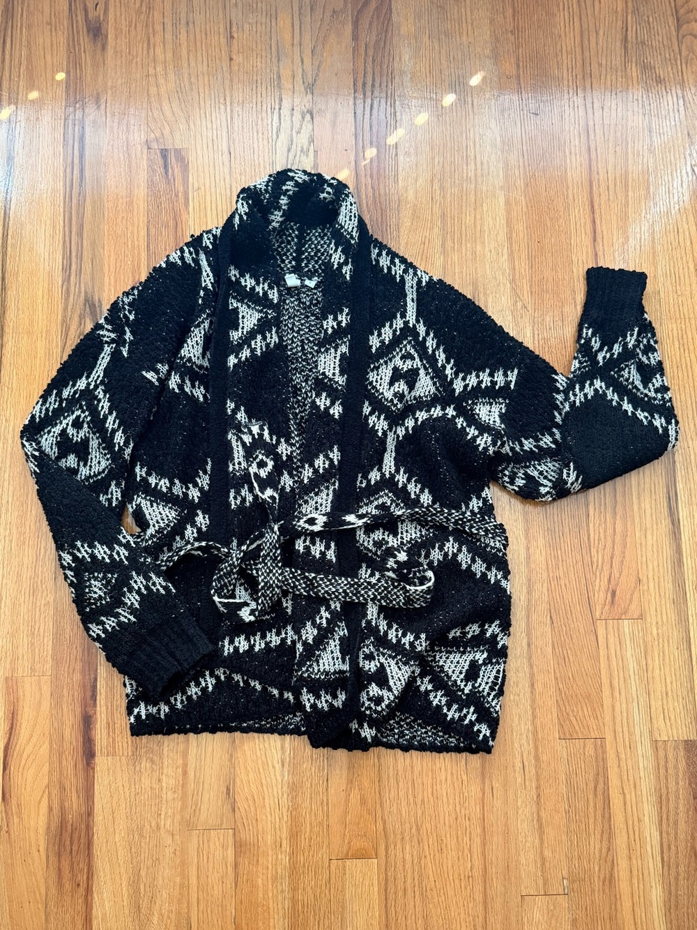Black and white wrap sweater